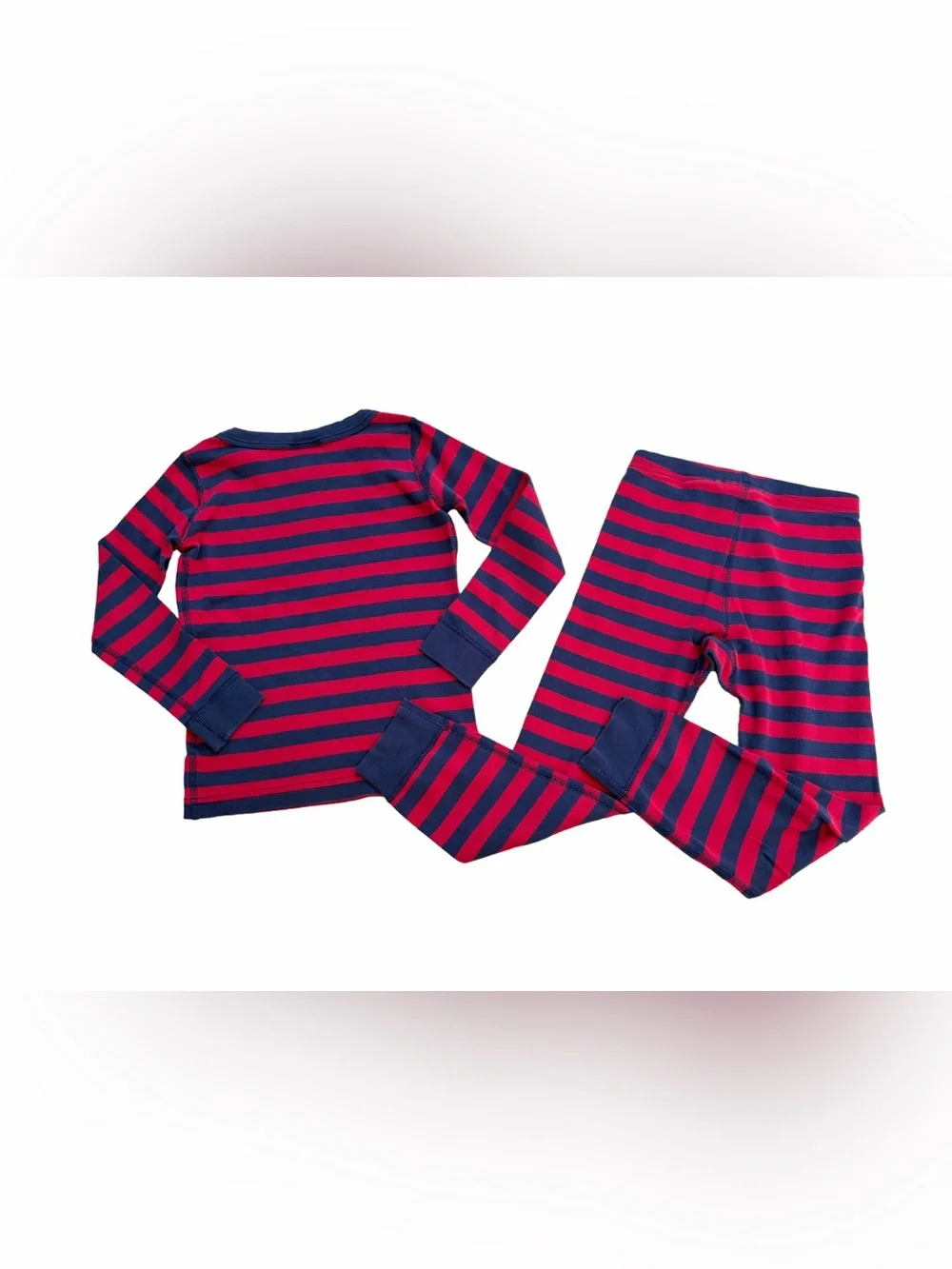 Hanna Andersson Size 110, 5, Red and Navy Striped Long John Two Piece Pajamas